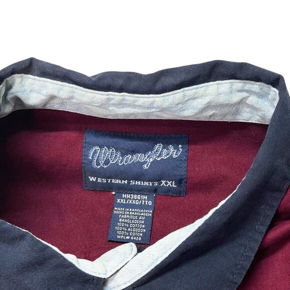 VTG 90s Wrangler Western Striped Color Block Red White Blue Mens XXL Cowboy - Picture 5 of 8